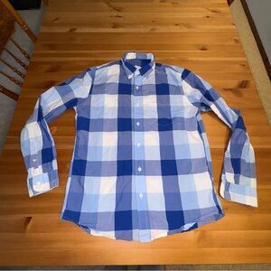 J Crew Plaid Light Weight Button Down 100% Cotton Blue Shirt Size Medium